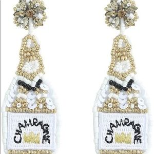 Champagne bottle earrings white gold beaded